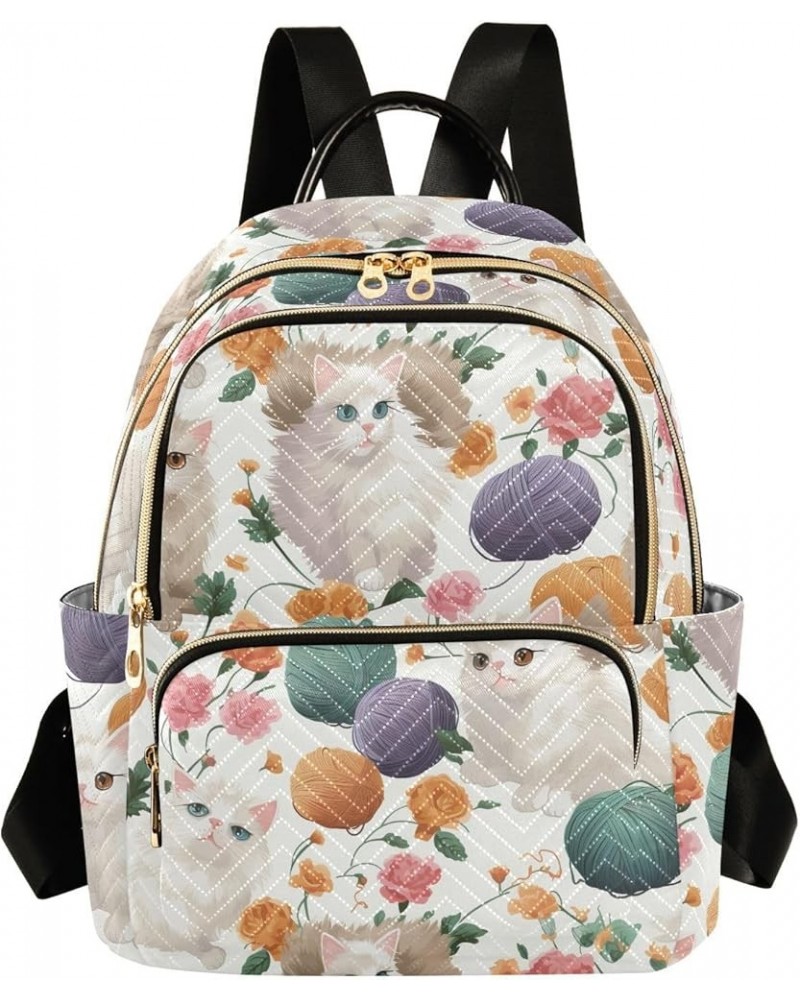 Cute Cat Yarn Flower Backpack Purse for Women Small Travel Bag Fashion Daypack M 202a2813 M(11.4"x6.1"x14.17") 202a2813 $24.5...