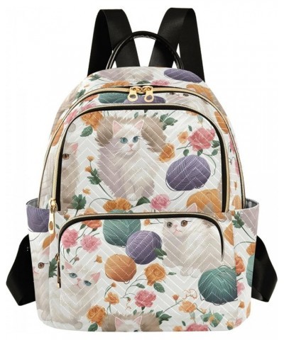 Cute Cat Yarn Flower Backpack Purse for Women Small Travel Bag Fashion Daypack M 202a2813 M(11.4"x6.1"x14.17") 202a2813 $24.5...