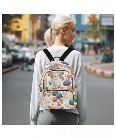 Cute Cat Yarn Flower Backpack Purse for Women Small Travel Bag Fashion Daypack M 202a2813 M(11.4"x6.1"x14.17") 202a2813 $24.5...