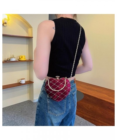 Small Fragrant Style Rhombus Shoulder Bag Women's Suede Retro Hand-Held Crossbody Chain Evening Bag Green $12.60 Evening Bags