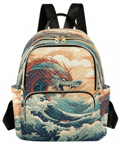 Ocean Wave Dragon Women Backpack Purse Ladies Fashion Shoulder Bag Daypack Travel Bag 10L Small $16.80 Backpacks