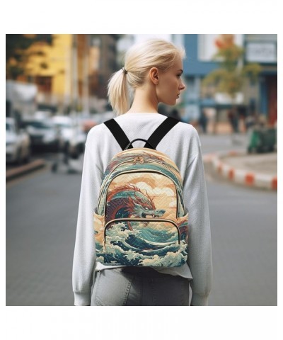 Ocean Wave Dragon Women Backpack Purse Ladies Fashion Shoulder Bag Daypack Travel Bag 10L Small $16.80 Backpacks