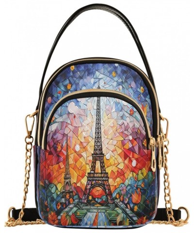 Abstract Paris Eiffel Tower France Art Small Chain Crossbody Travel Bag Handbag Cell Phone Purse for Women $9.24 Crossbody Bags