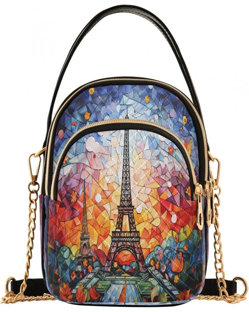 Abstract Paris Eiffel Tower France Art Small Chain Crossbody Travel Bag Handbag Cell Phone Purse for Women $9.24 Crossbody Bags