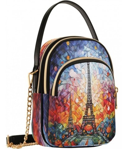 Abstract Paris Eiffel Tower France Art Small Chain Crossbody Travel Bag Handbag Cell Phone Purse for Women $9.24 Crossbody Bags