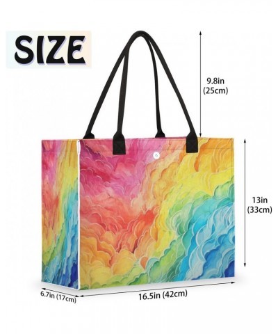 Rainbow Color Clouds Cute Tote Bag with Digital Printing | Multi-Surface Design | Interior Pockets & Exterior Buttons | Ideal...