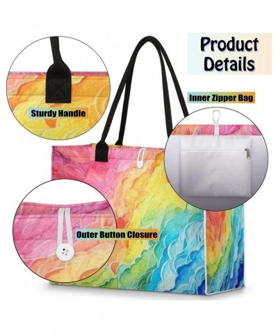 Rainbow Color Clouds Cute Tote Bag with Digital Printing | Multi-Surface Design | Interior Pockets & Exterior Buttons | Ideal...