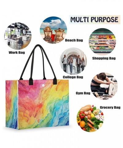 Rainbow Color Clouds Cute Tote Bag with Digital Printing | Multi-Surface Design | Interior Pockets & Exterior Buttons | Ideal...