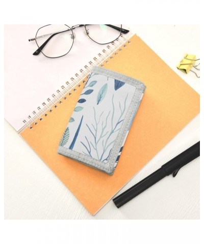 Blue Leaves Trifold Wallet Fabric Wallet Small Nylon Wallet Card Wallet with Lanyard $9.68 Wallets