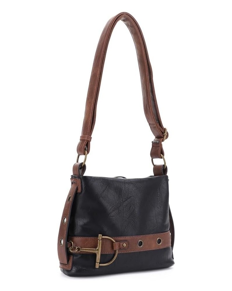 Anna Womens Crossbody Purse - Vegan Leather Over the Shoulder Bags for Women with Horsebit Brass Details Black $33.88 Crossbo...