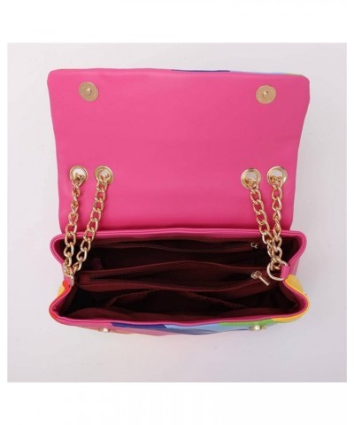 Women's Multi-Color Messenger Bag PU Leather Stitching Tramp Shoulder Bag Chain Crossbody Wallet Heise $41.25 Totes