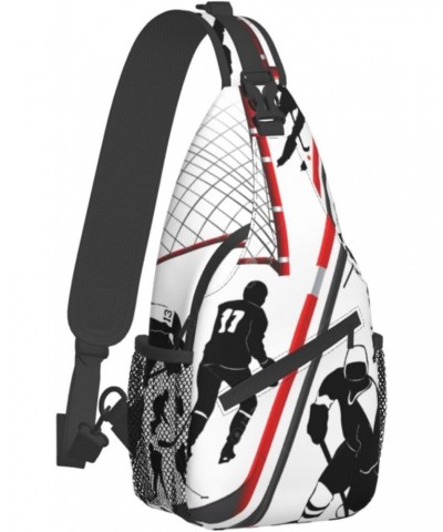 Sling Backpack Hockey Player Pattern Travel Hiking Daypack Crossbody Shoulder Bag $16.23 Backpacks