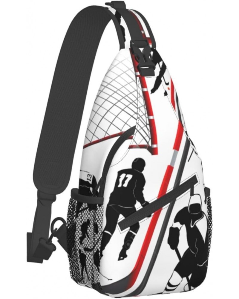 Sling Backpack Hockey Player Pattern Travel Hiking Daypack Crossbody Shoulder Bag $16.23 Backpacks