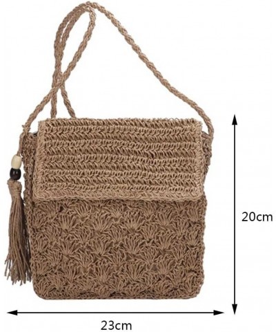 Summer Shoulder Bag with Tassels Straw Woven Bag Handmade Fashion Simple Flap Pocket Hollow-out for Seaside Holiday Khaki $8....