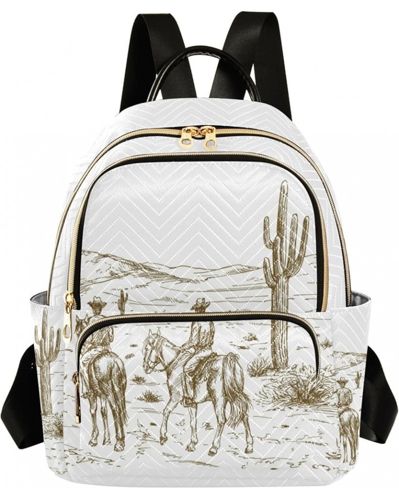 American Wild West Desert with Cowboys Cactus Backpack for Women Shoulder Bag Lightweight Mini Backpack Casual Daypack Back P...