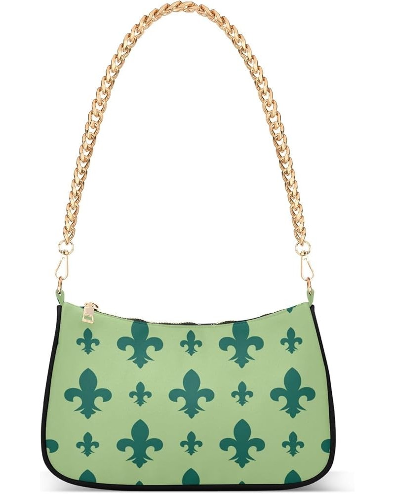 Valentines Day Pattern Ladies Shoulder Bag Small Shoulder Purses for Women Women's Clutch Handbags Mardi Gras Green Fleur De ...