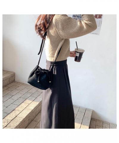 Small Drawstring Bucket Bag for Women Leather Hobo Crossbody Bucket Purses Casual Lightweight Bucket Bags and Purses Black $1...