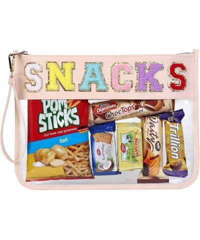 Monogram Clear Stadium Purse Bag Chenille Letter Travel Patch Pouch Snack Makeup Wristlet Small-snacks-beige $9.68 Totes