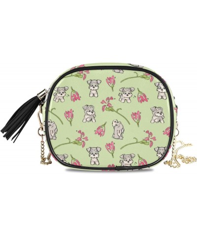 Small Crossbody Bag Cute Puppies Dog Womens Shoulder Chain Bag PU Leather Small Purse With Tassel $14.15 Shoulder Bags