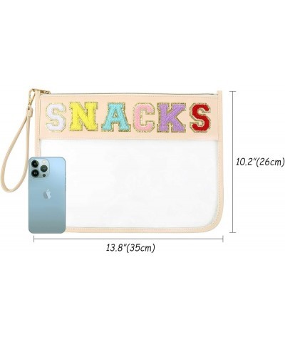 Monogram Clear Stadium Purse Bag Chenille Letter Travel Patch Pouch Snack Makeup Wristlet Small-snacks-beige $9.68 Totes