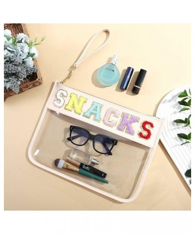 Monogram Clear Stadium Purse Bag Chenille Letter Travel Patch Pouch Snack Makeup Wristlet Small-snacks-beige $9.68 Totes