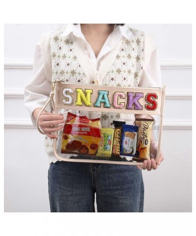 Monogram Clear Stadium Purse Bag Chenille Letter Travel Patch Pouch Snack Makeup Wristlet Small-snacks-beige $9.68 Totes