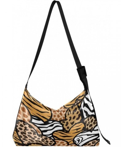 Animal Print Hearts Hobo Crossbody Bags for Women Leather Large Shoulder Bag Cross Body Leopard Trendy Womens Tote Bags Handb...