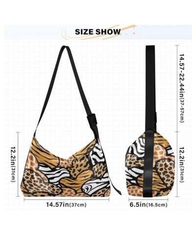 Animal Print Hearts Hobo Crossbody Bags for Women Leather Large Shoulder Bag Cross Body Leopard Trendy Womens Tote Bags Handb...