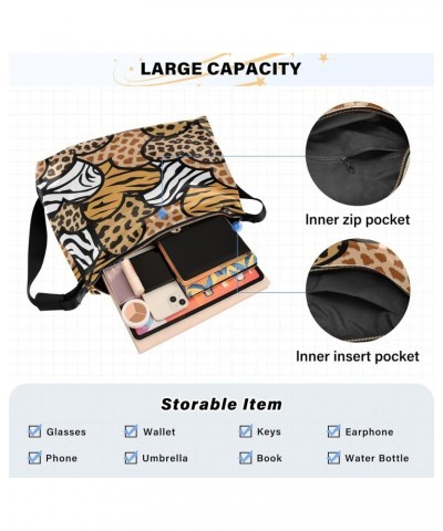 Animal Print Hearts Hobo Crossbody Bags for Women Leather Large Shoulder Bag Cross Body Leopard Trendy Womens Tote Bags Handb...