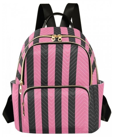 Pink Black Stripes Backpack Purse for Women Fashion Small Mini Backpack Daypacks Purse Back Pack Weekend Bag,M Small $20.29 B...