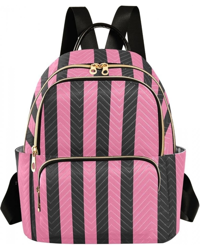 Pink Black Stripes Backpack Purse for Women Fashion Small Mini Backpack Daypacks Purse Back Pack Weekend Bag,M Small $20.29 B...