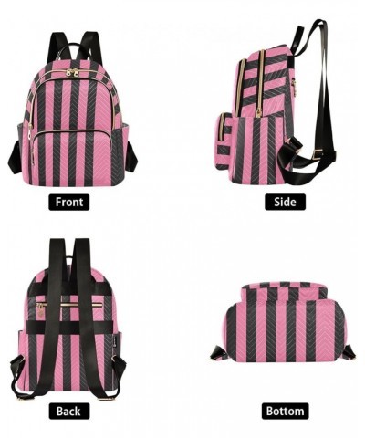 Pink Black Stripes Backpack Purse for Women Fashion Small Mini Backpack Daypacks Purse Back Pack Weekend Bag,M Small $20.29 B...