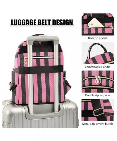 Pink Black Stripes Backpack Purse for Women Fashion Small Mini Backpack Daypacks Purse Back Pack Weekend Bag,M Small $20.29 B...