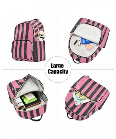 Pink Black Stripes Backpack Purse for Women Fashion Small Mini Backpack Daypacks Purse Back Pack Weekend Bag,M Small $20.29 B...