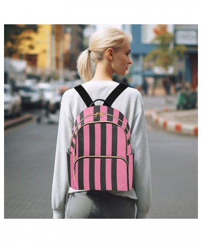 Pink Black Stripes Backpack Purse for Women Fashion Small Mini Backpack Daypacks Purse Back Pack Weekend Bag,M Small $20.29 B...