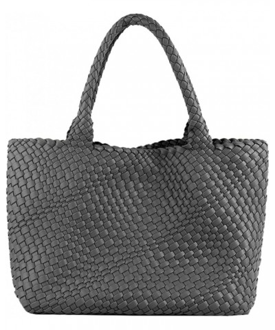 Woven Bag for Women，Vegan Leather Handwoven Tote Bags with Purse Shopper Bag Large Shoulder bag Gray $41.33 Totes