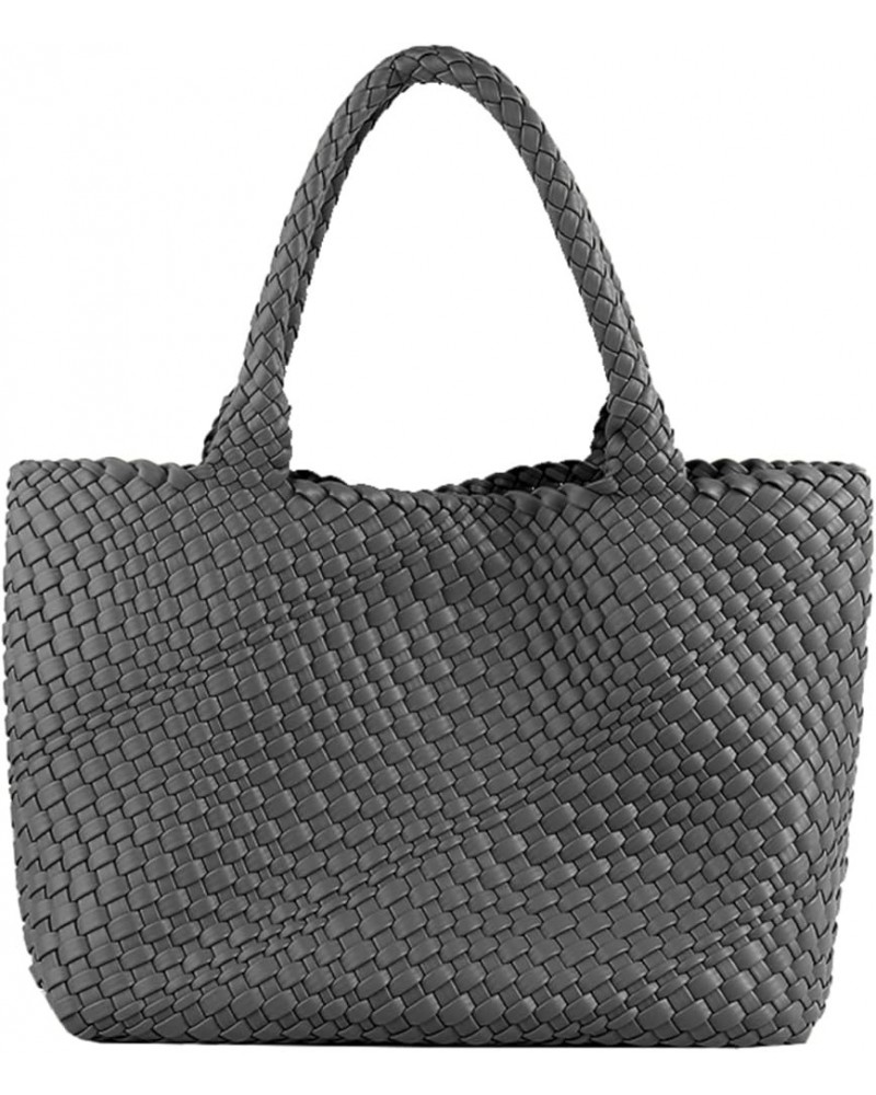 Woven Bag for Women，Vegan Leather Handwoven Tote Bags with Purse Shopper Bag Large Shoulder bag Gray $41.33 Totes