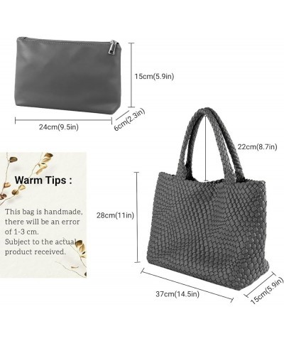 Woven Bag for Women，Vegan Leather Handwoven Tote Bags with Purse Shopper Bag Large Shoulder bag Gray $41.33 Totes