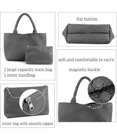 Woven Bag for Women，Vegan Leather Handwoven Tote Bags with Purse Shopper Bag Large Shoulder bag Gray $41.33 Totes