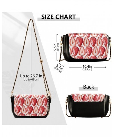 Strawberries PU Leather Crossbody Handbag for Women Shoulder Purse with Adjustable Metal Chain Waterproof Cell Phone Bag for ...