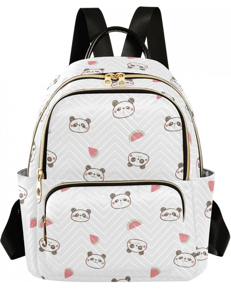 Cartoon Panda Face and Watermelon Women Backpack Purse Shoulder Bag Color Small $16.17 Backpacks