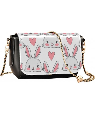 Valentines Crossbody Handbag Bunny Heart Cute PU Leather Shoulder Bag Sturdy Travel Pouch Compact Chic Bag for Women Everyday...