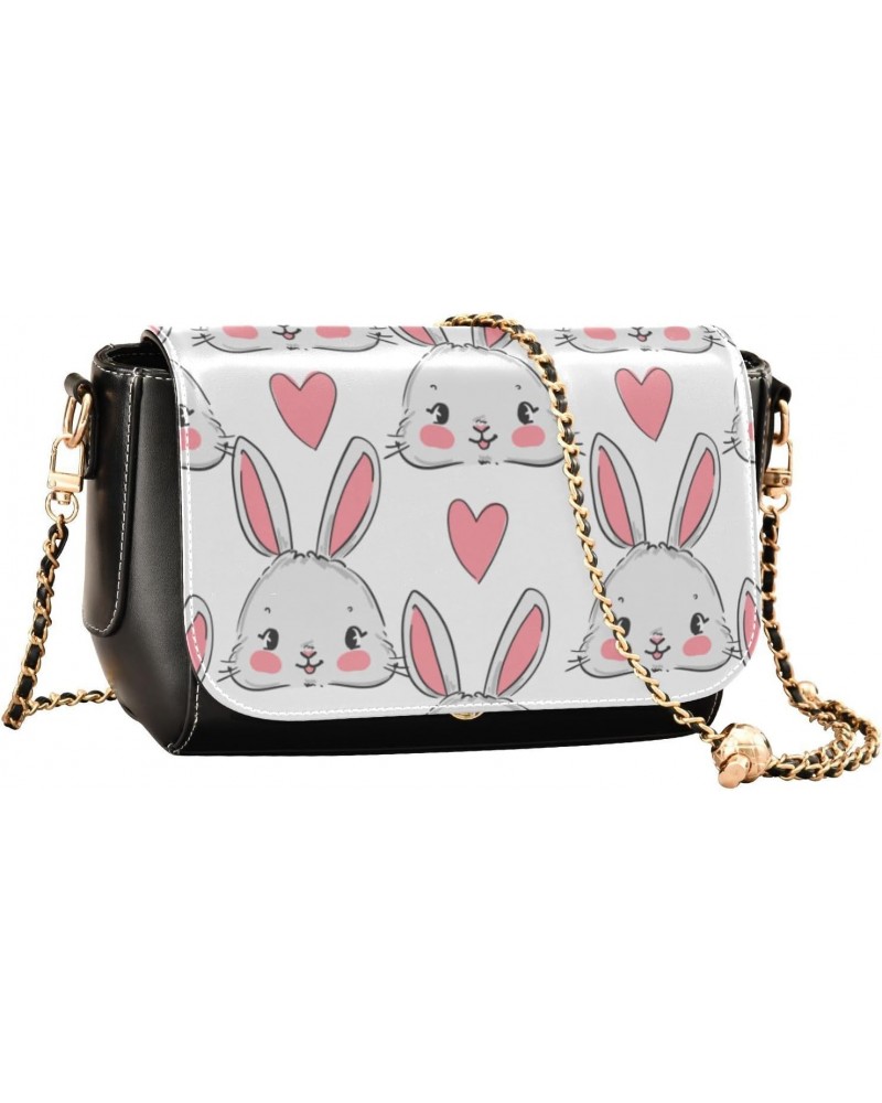 Valentines Crossbody Handbag Bunny Heart Cute PU Leather Shoulder Bag Sturdy Travel Pouch Compact Chic Bag for Women Everyday...