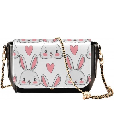 Valentines Crossbody Handbag Bunny Heart Cute PU Leather Shoulder Bag Sturdy Travel Pouch Compact Chic Bag for Women Everyday...