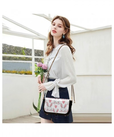 Valentines Crossbody Handbag Bunny Heart Cute PU Leather Shoulder Bag Sturdy Travel Pouch Compact Chic Bag for Women Everyday...