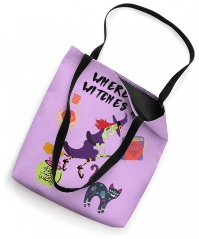 Halloween Where My Witches AT Spell Wine Cat Broom Brew Pot Tote Bag $13.80 Totes