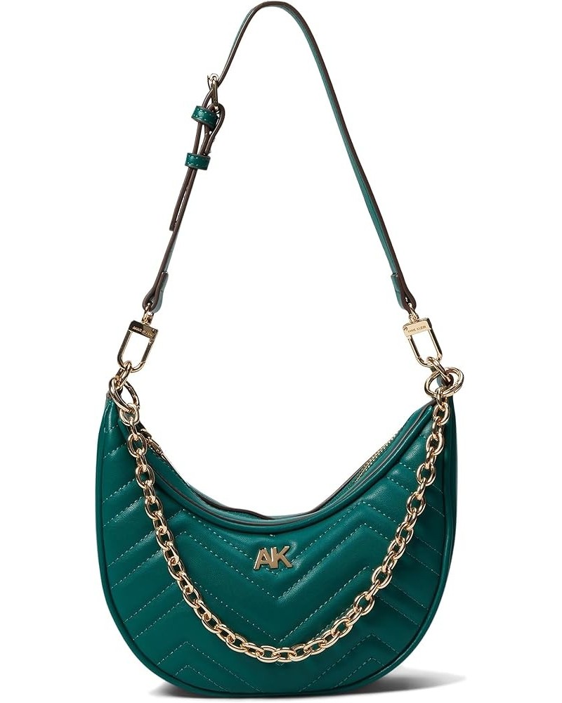 Quilted Crescent Shoulder Bag with Swag Chain Emerald $20.89 Shoulder Bags