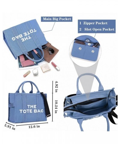 Denim Tote Bags for Women Handbag Tote Purse with Zipper Blue Denim Crossbody Bag for Office, Travel Canvas-blue $21.19 Totes