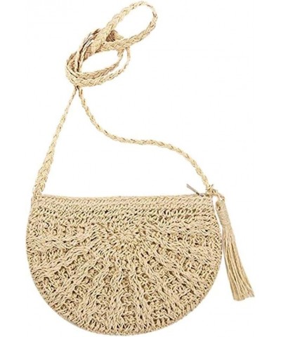 Women handbags Messenger Bag Ladies Crossbody Bag Summer Beach Boho Straw Tassel Semicircle Zipper Crossbody Shoulder Bag Bei...