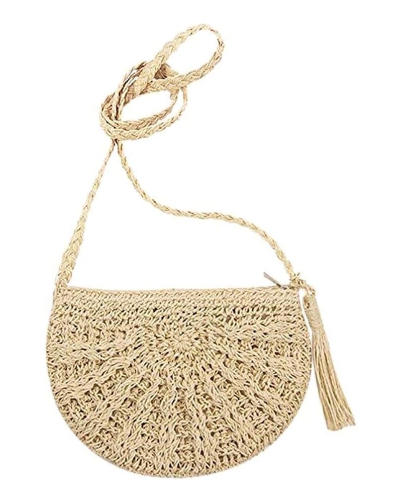 Women handbags Messenger Bag Ladies Crossbody Bag Summer Beach Boho Straw Tassel Semicircle Zipper Crossbody Shoulder Bag Bei...